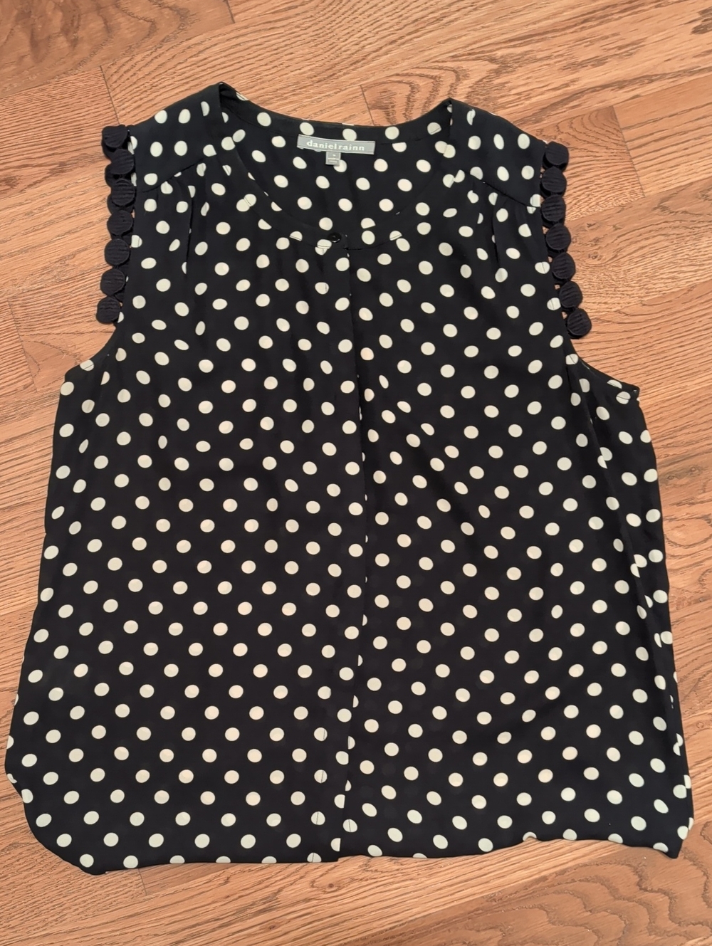 Daniel Rainn Black Polka Dot Sleeveless Camisole with Button-Trim Shoulders